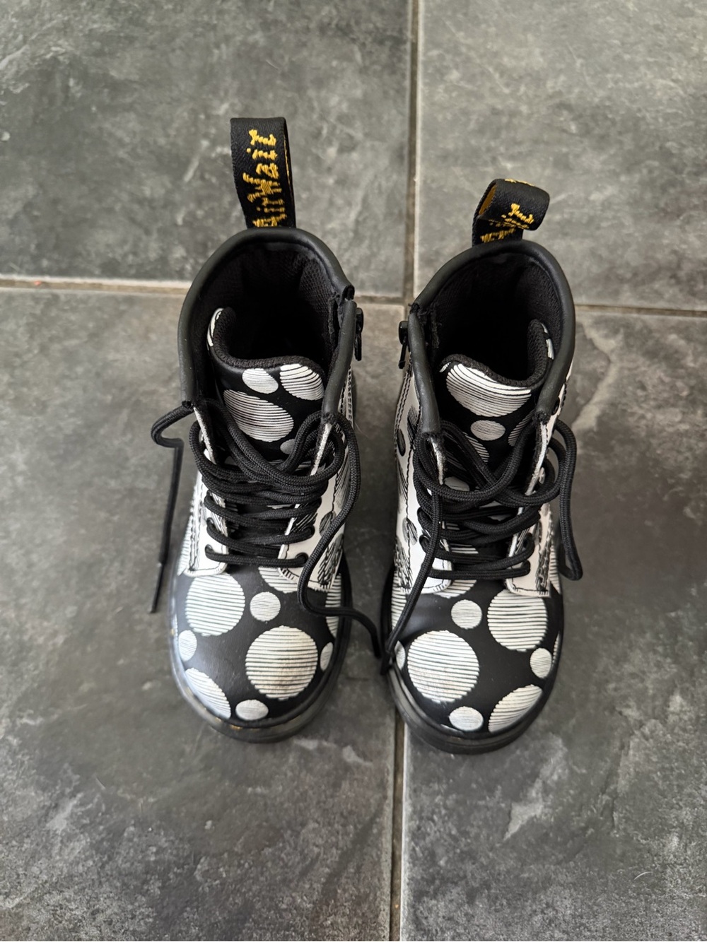 Dr. Martens Kids Black and White Polka Dot Lace-Up Boots